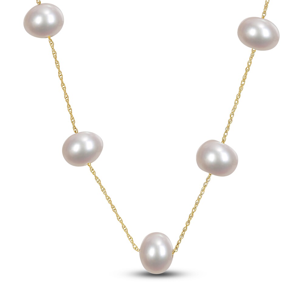 Cultured Freshwater Pearl Tin Cup Necklace 10K Yellow Gold VOktu0al