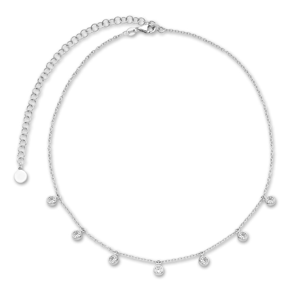 Diamond Choker Necklace 1 ct tw Round 14K White Gold 16" Adj. VXlciFPI