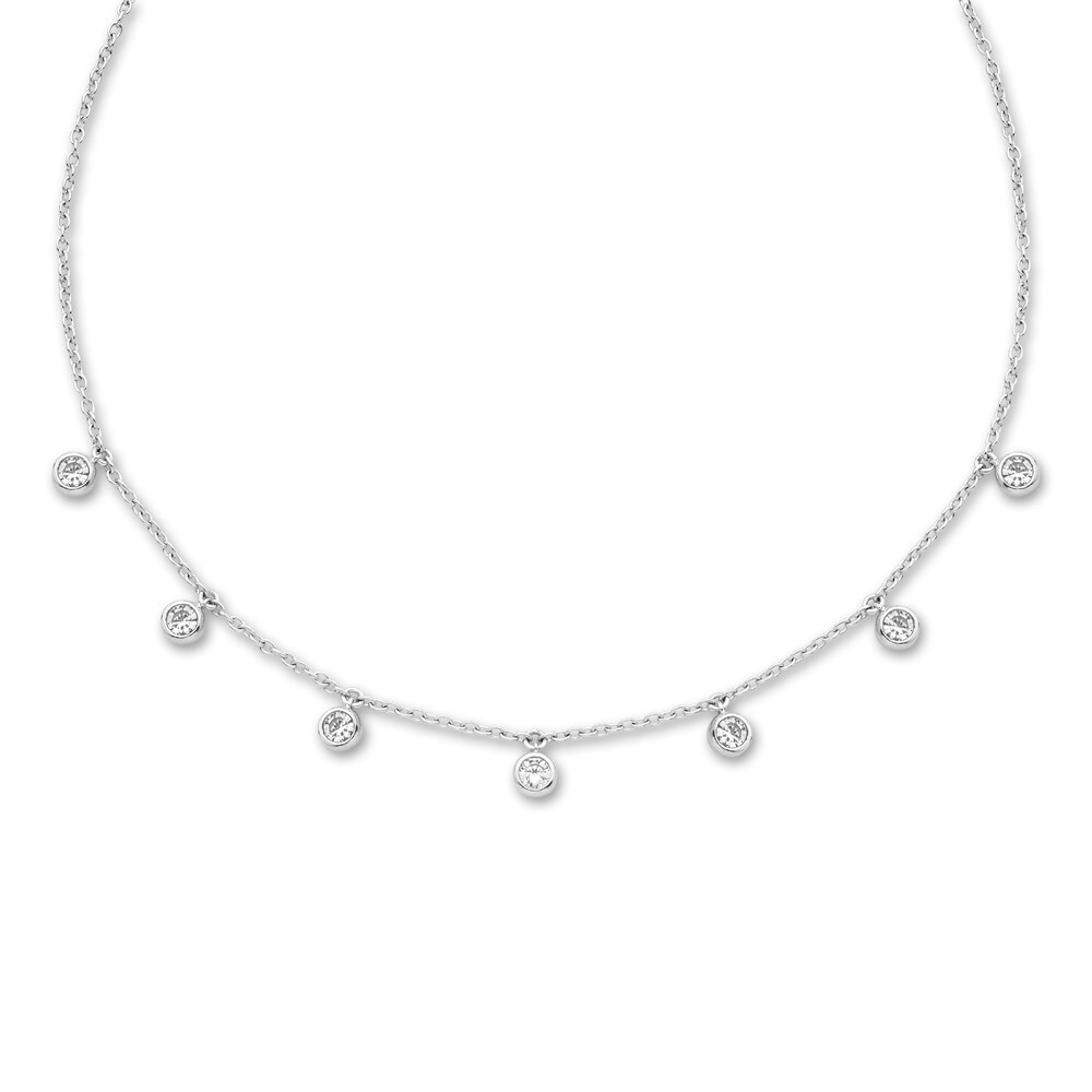 Diamond Choker Necklace 1 ct tw Round 14K White Gold 16\" Adj. VXlciFPI