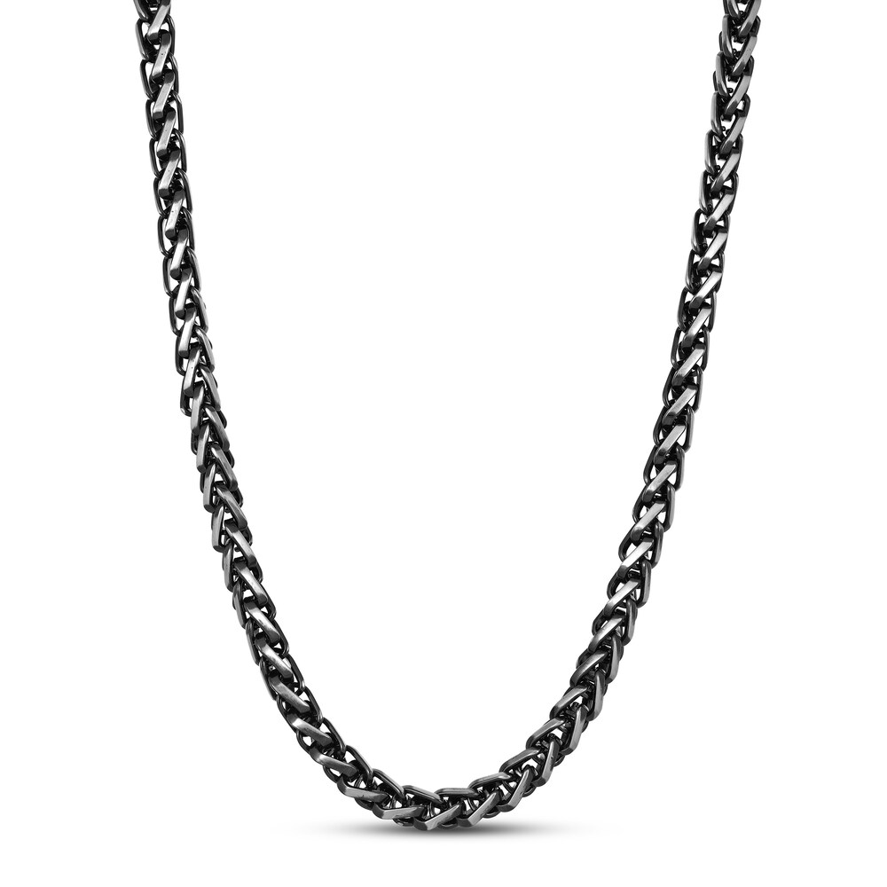 Wheat Chain Necklace Black Ion-Plated Stainless Steel 22\" VbFq3bR1