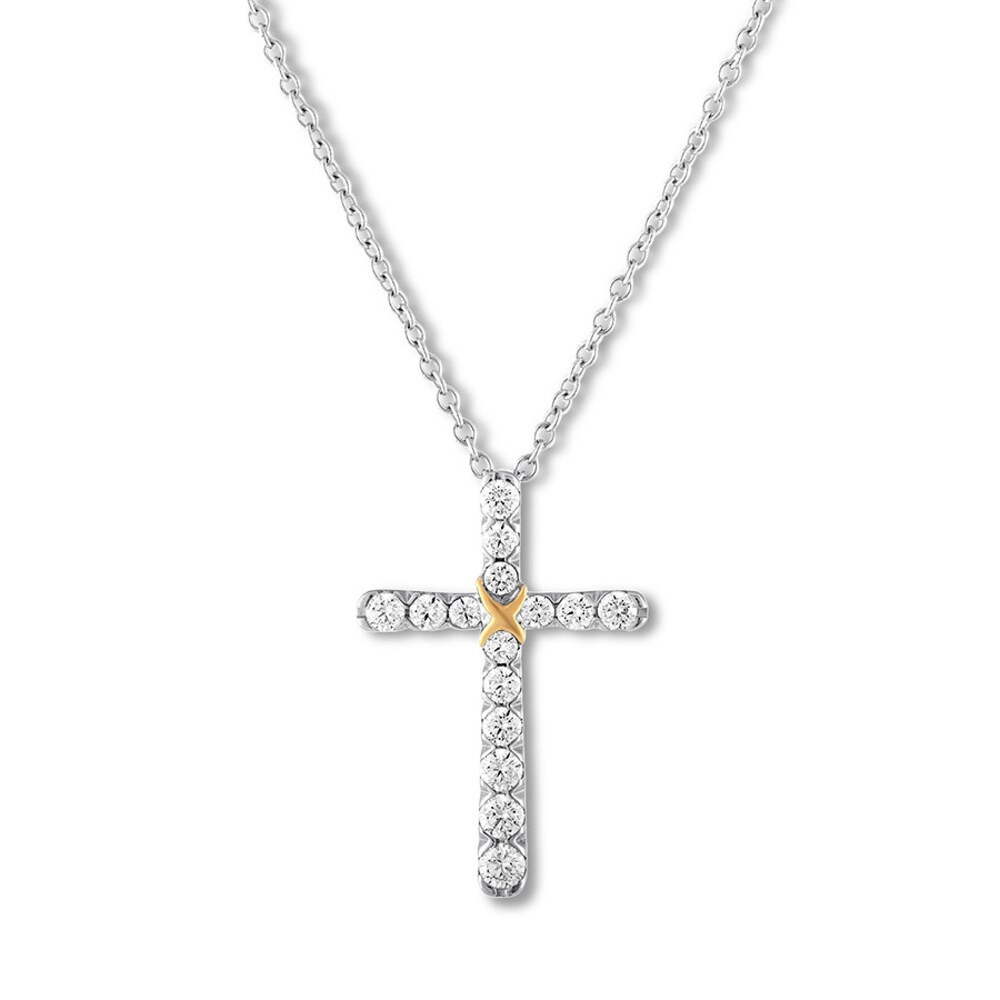 Diamond Cross Necklace 1/2 ct tw Round-cut 14K Two-Tone Gold VcxUJ7T9