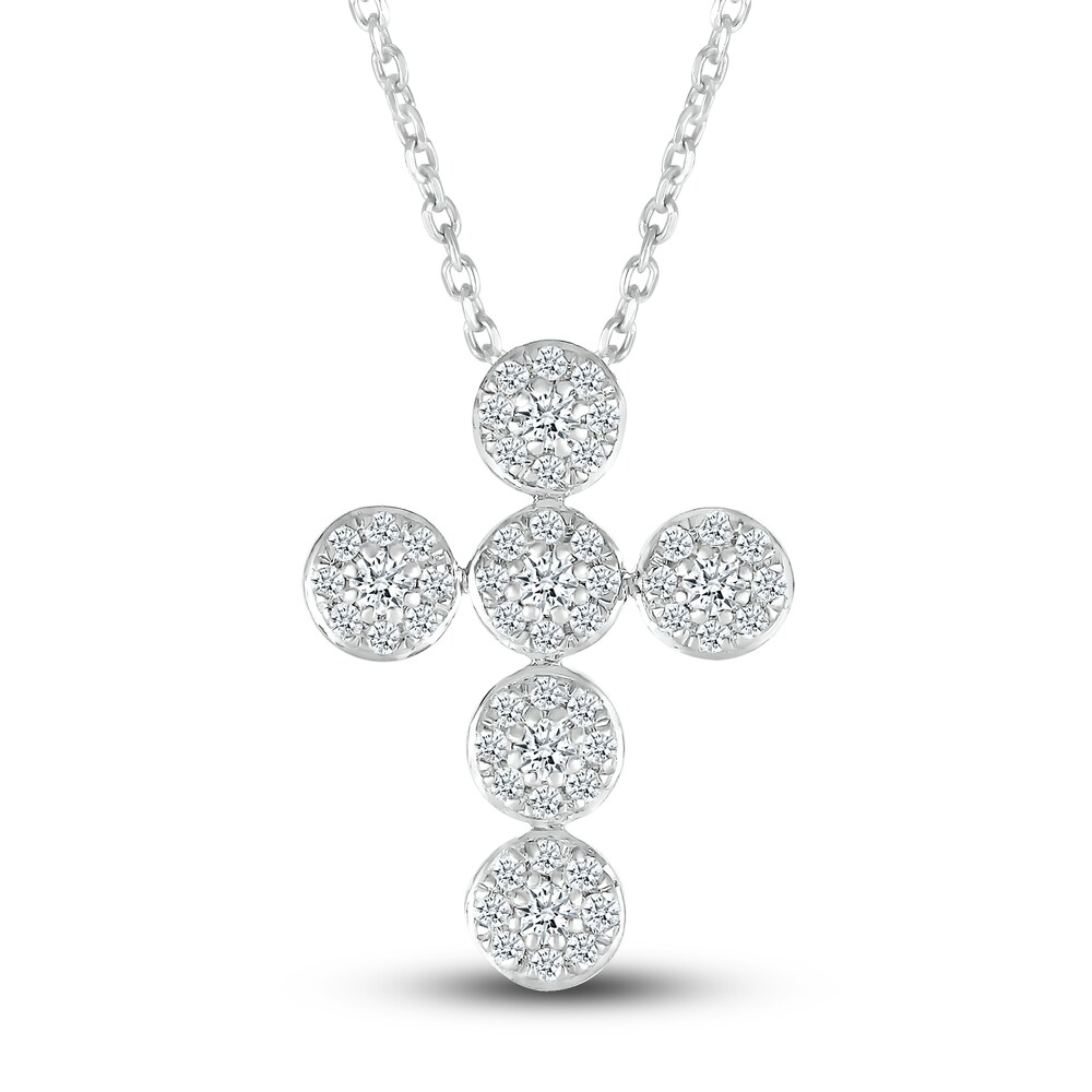 Diamond Cross Pendant Necklace 1/4 ct tw Round 10K White Gold 18" Ve3iLUiY