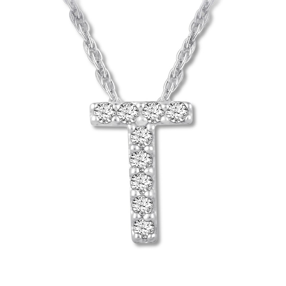 Diamond Initial T Necklace 1/20 ct tw Round-cut 10K White Gold VjVBl7Gb