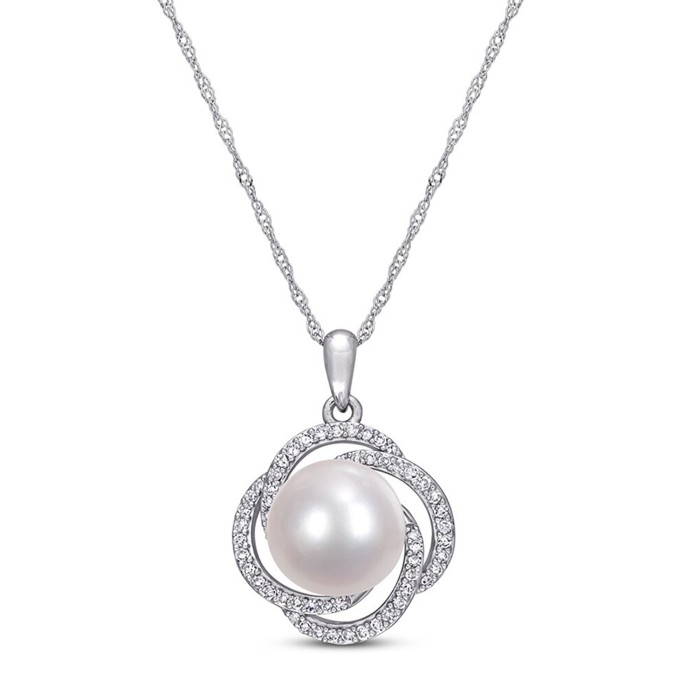 Cultured Pearl & Diamond Necklace 1/4 ct tw 14K White Gold VooNUFLa