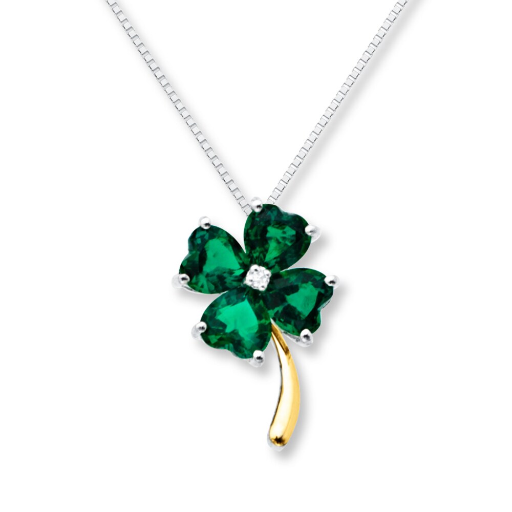 Clover Necklace Lab-Created Emerald Sterling Silver/10K Gold VuU23ll0