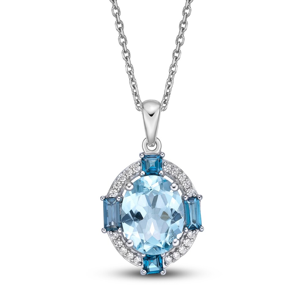 Natural Sky Blue Topaz Necklace 1/10 ct tw Diamonds 10K White Gold 18" W4kPEj38