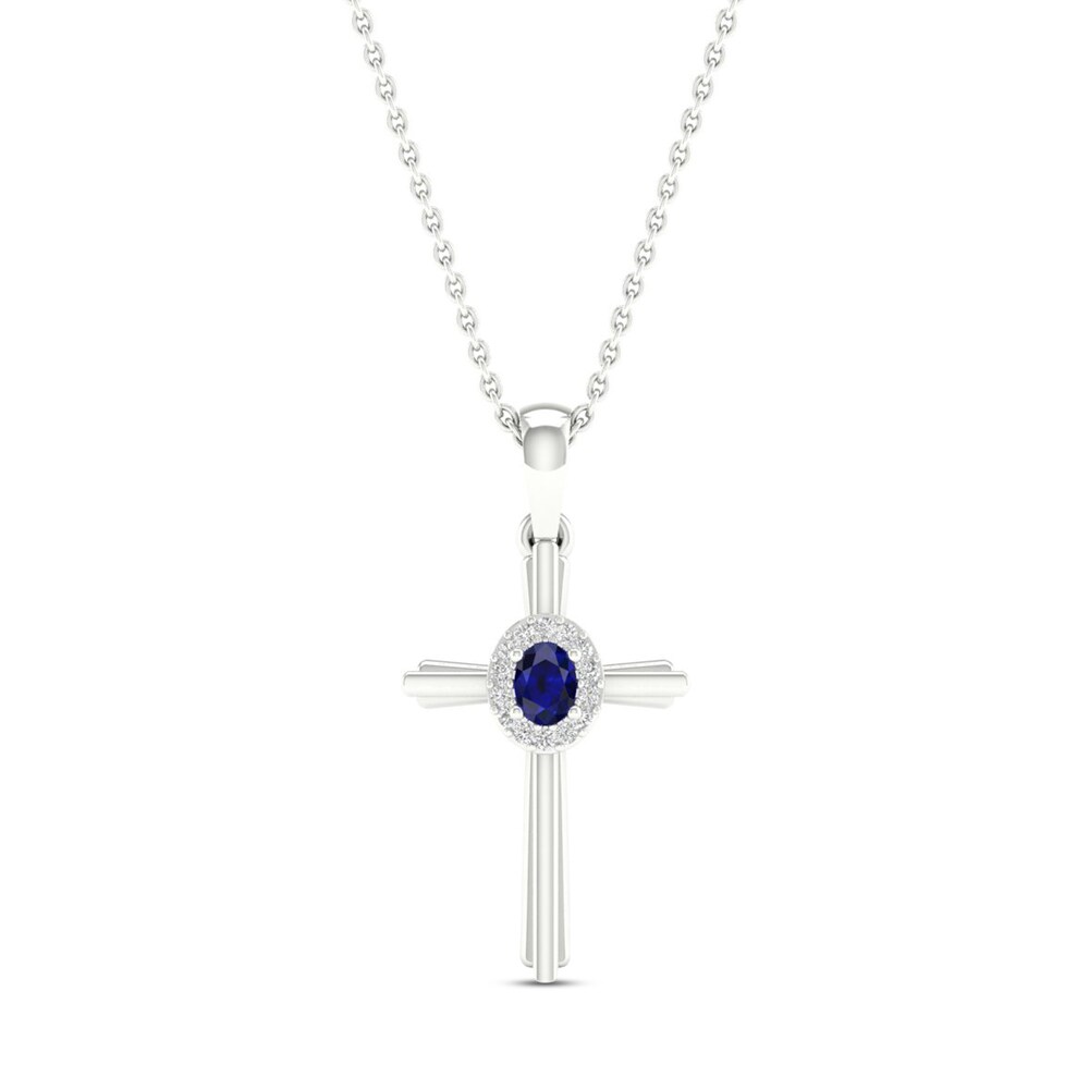 Natural Blue Sapphire Cross Necklace 1/20 ct tw Diamonds 10K White Gold W5eQo7iv
