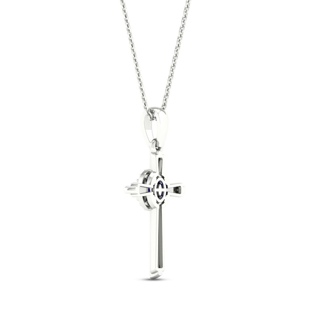 Natural Blue Sapphire Cross Necklace 1/20 ct tw Diamonds 10K White Gold W5eQo7iv