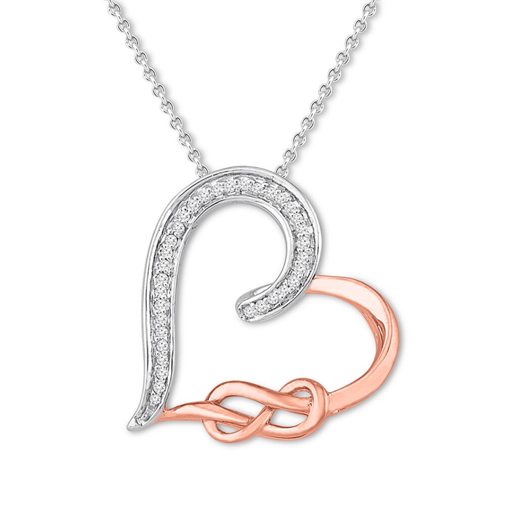 Diamond Heart Knot Necklace 1/15 ct tw Sterling Silver/10K Gold WC0iukWc