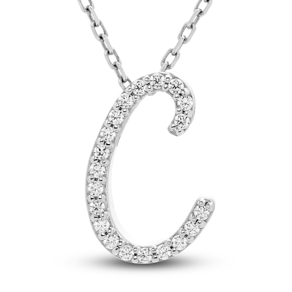 Diamond Letter C Pendant Necklace 1/10 ct tw Round 10K White Gold WCW7Eld8