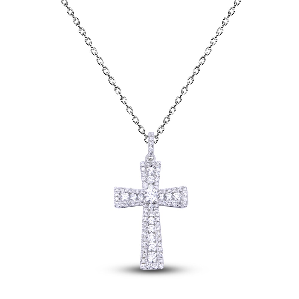 Diamond Cross Necklace 3/4 ct tw Round 14K White Gold 18" WEpbzuza