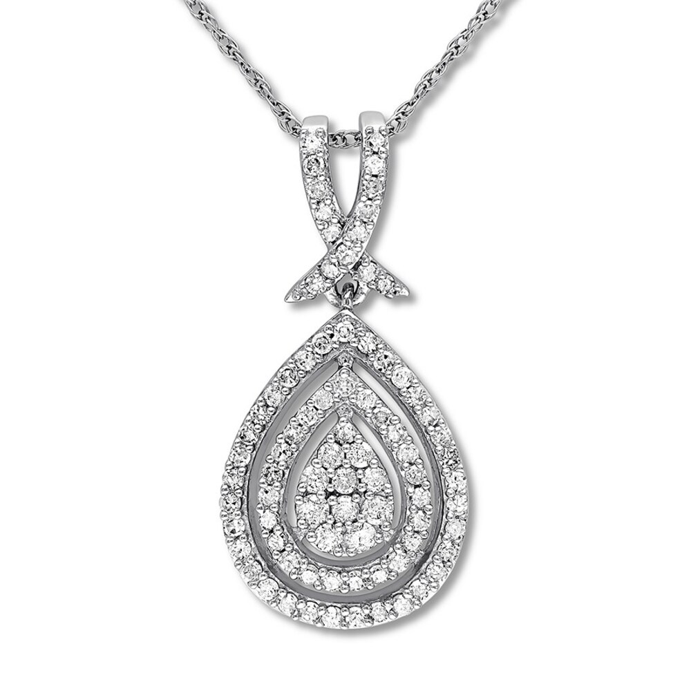 Diamond Teardrop Necklace 1/2 ct tw Round-cut 10K White Gold WHTSWvr9