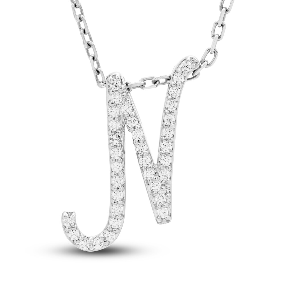 Diamond Initial N Pendant Necklace 1/10 ct tw Round 10K White Gold WJAThzLT