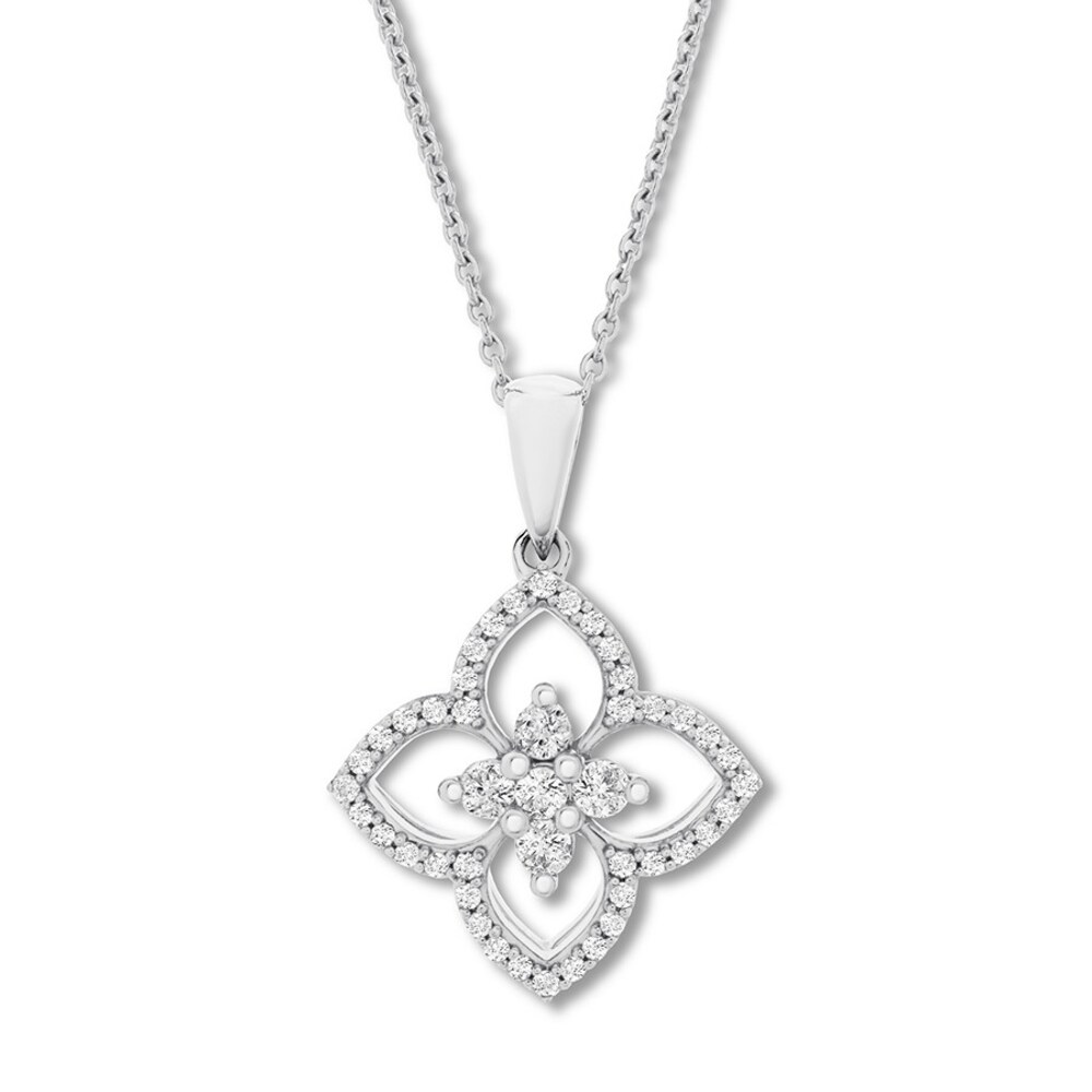 Diamond Flower Necklace 1/4 carat tw Round 10K White Gold WOIdg9rN