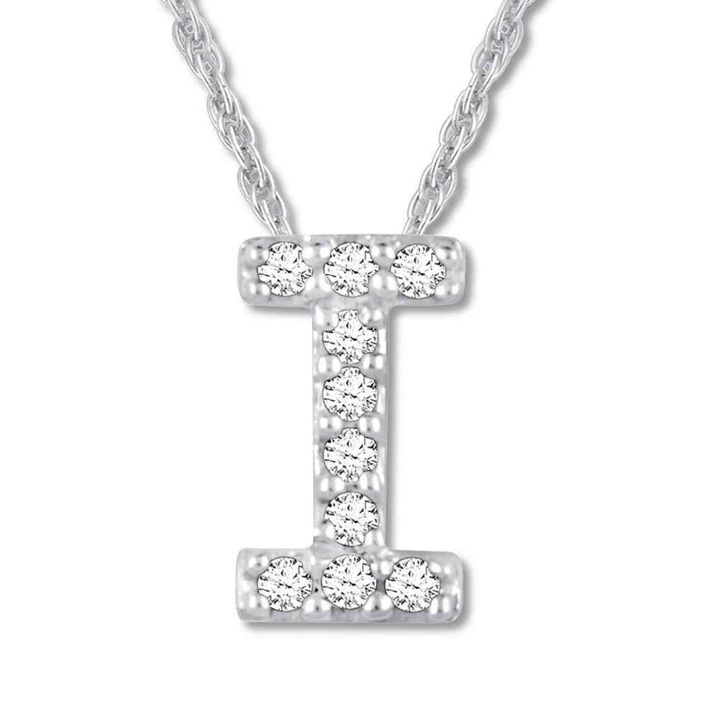 Diamond Initial I Necklace 1/20 ct tw Round-cut 10K White Gold Wd37IbGJ [Wd37IbGJ]