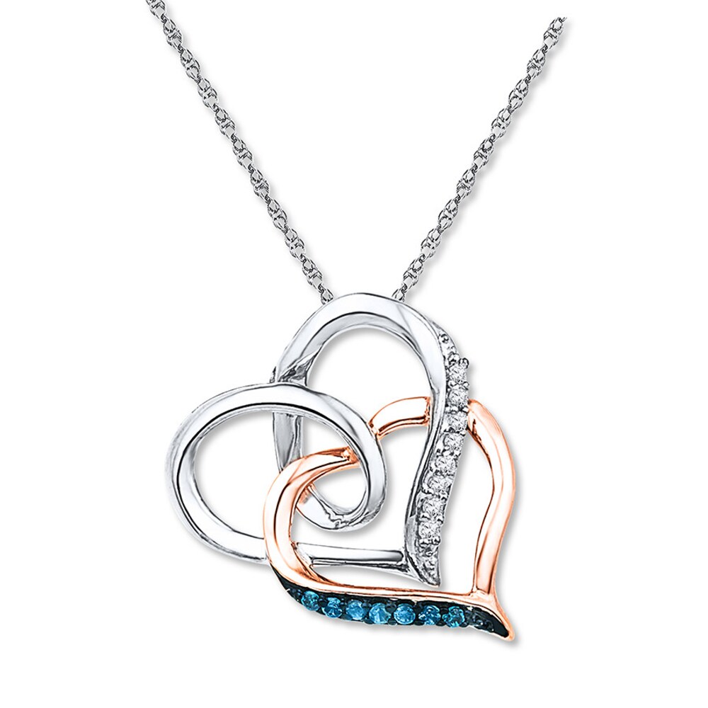 Blue/White Diamonds 1/15 cttw Necklace Sterling Silver/10K Gold WhJ2OB1w [WhJ2OB1w]