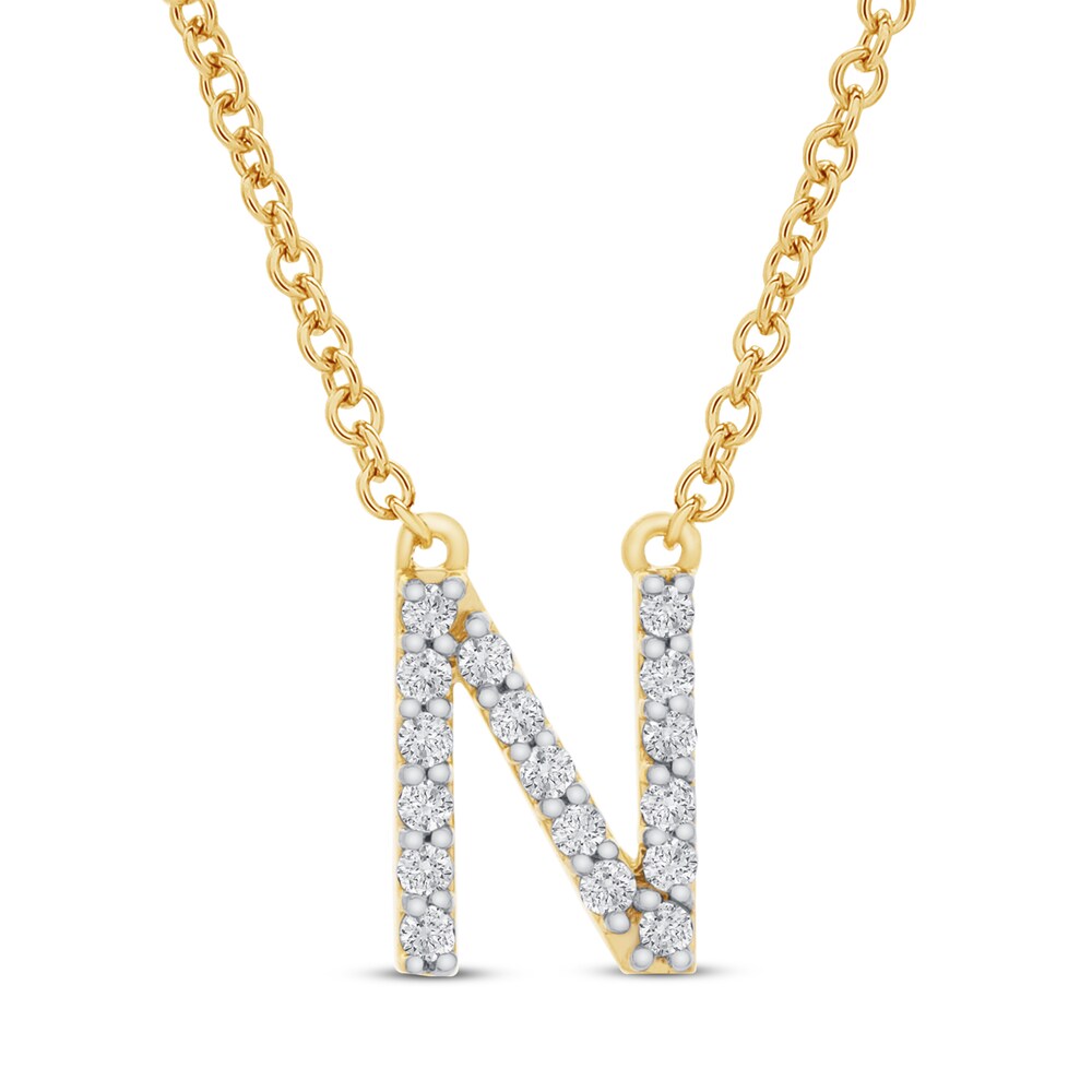 Diamond Letter N Necklace 1/10 ct tw Round 10K Yellow Gold Whww00uv