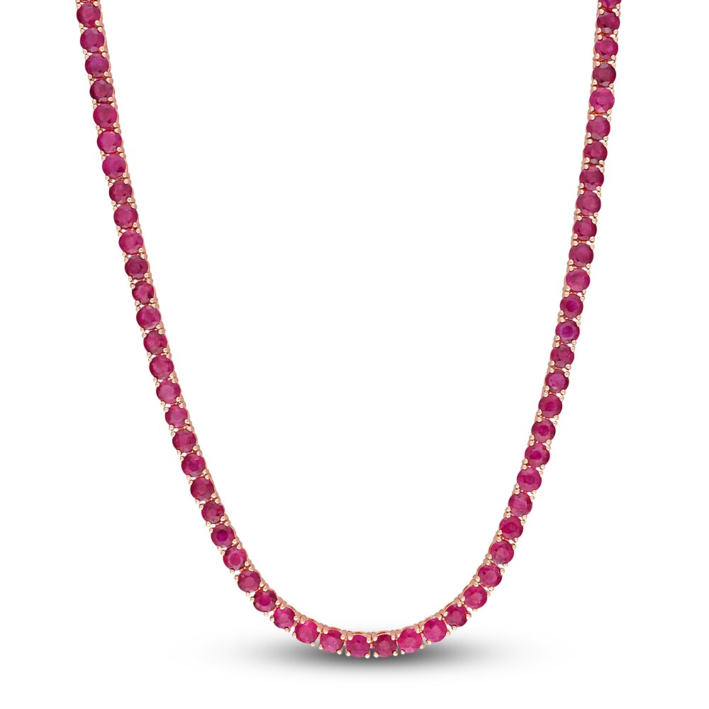 Natural Ruby Tennis Necklace 14K Rose Gold 16" WkSHu3Xp