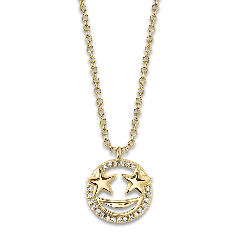 Shy Creation Diamond Emoji Necklace 1/20 ct tw Round 14K Yellow Gold 18" SC55023845 Wksb6y1v