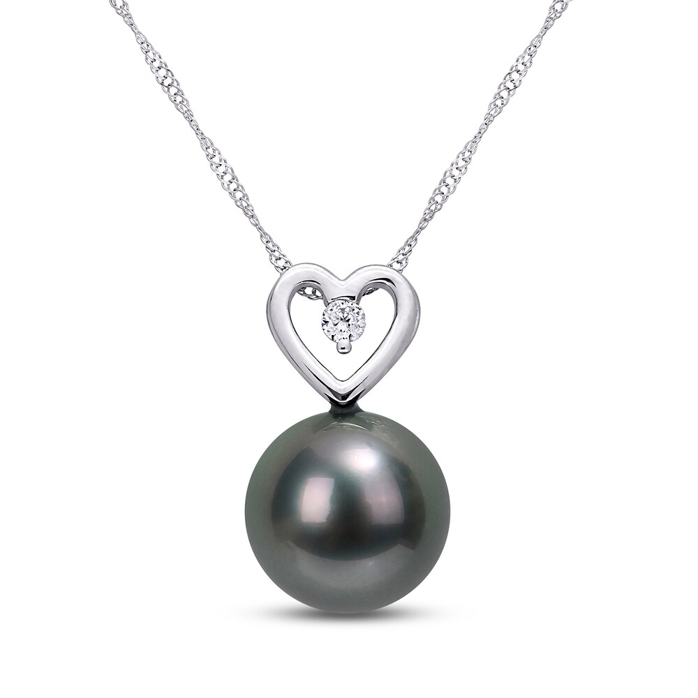 Tahitian Cultured Pearl Necklace 1/20 ct tw Diamonds 10K White Gold WoLSPetC