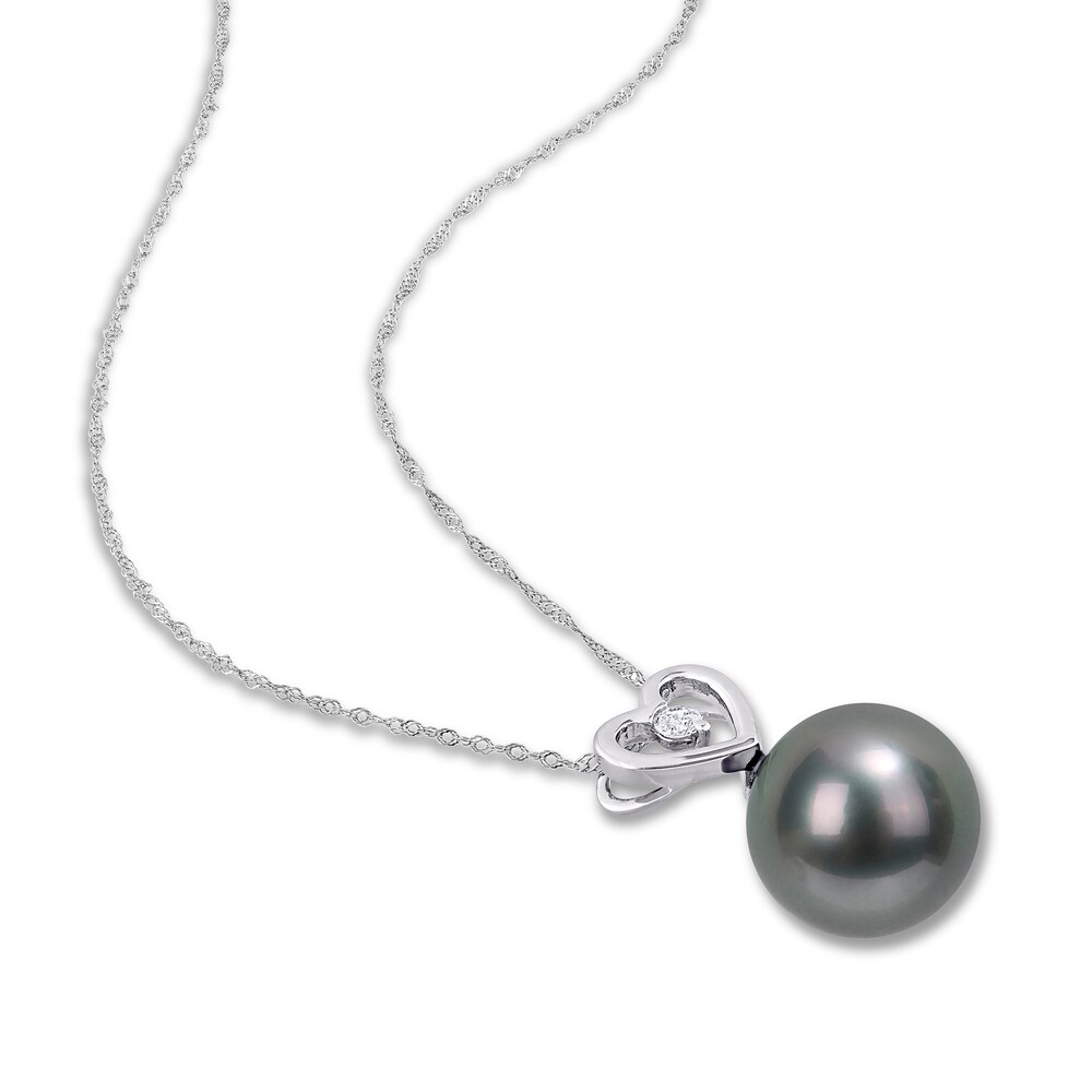 Tahitian Cultured Pearl Necklace 1/20 ct tw Diamonds 10K White Gold WoLSPetC