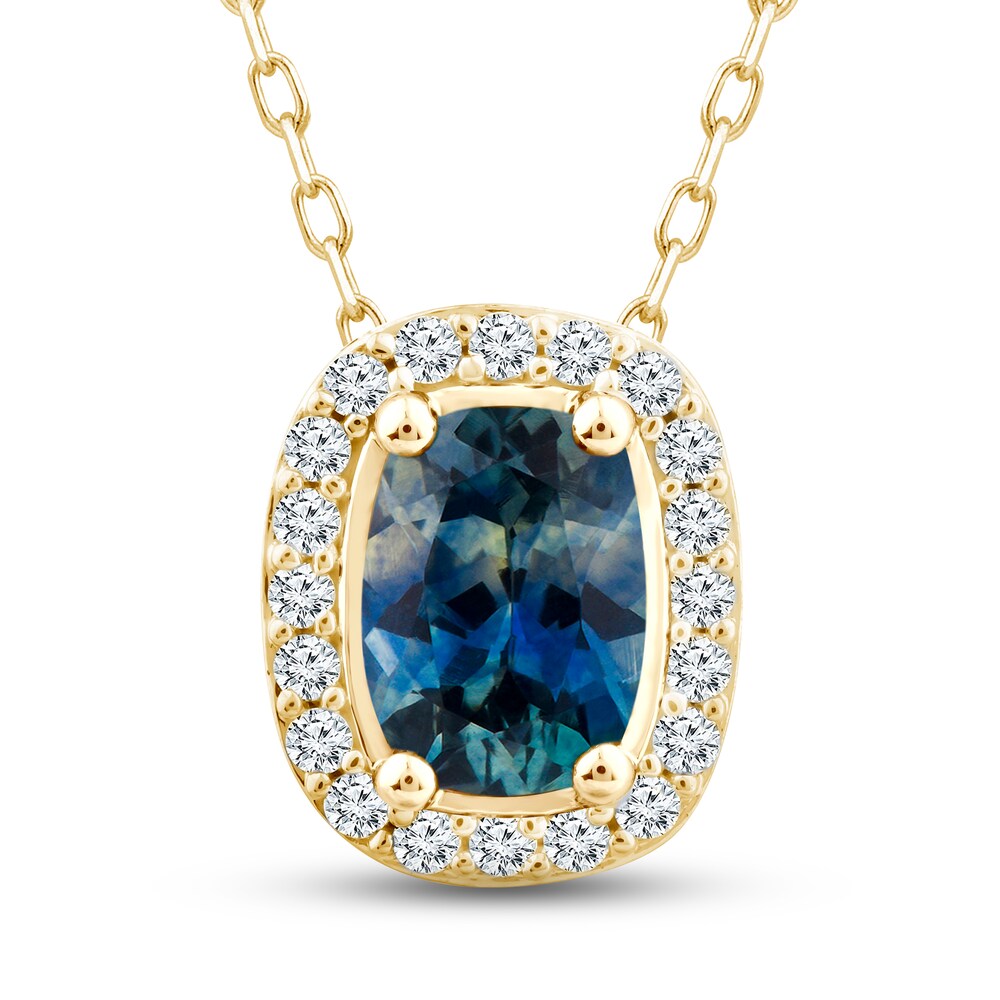 Montana Blue Natural Sapphire Pendant Necklace 1/6 ct tw Diamonds 10K Yellow Gold WoZ0N1Fa