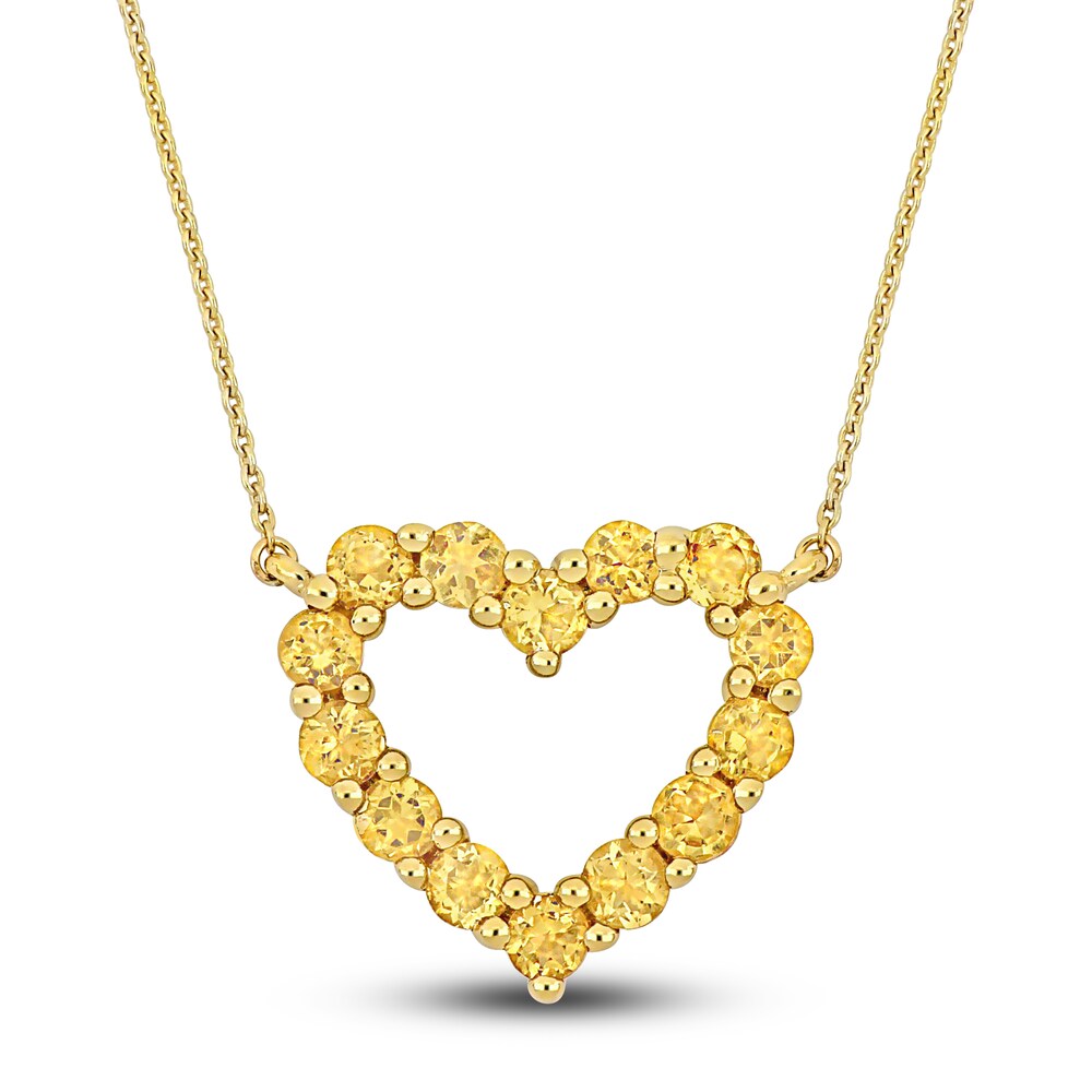 Natural Citrine Heart Pendant Necklace 10K Yellow Gold 17\" Wx3BOqUA