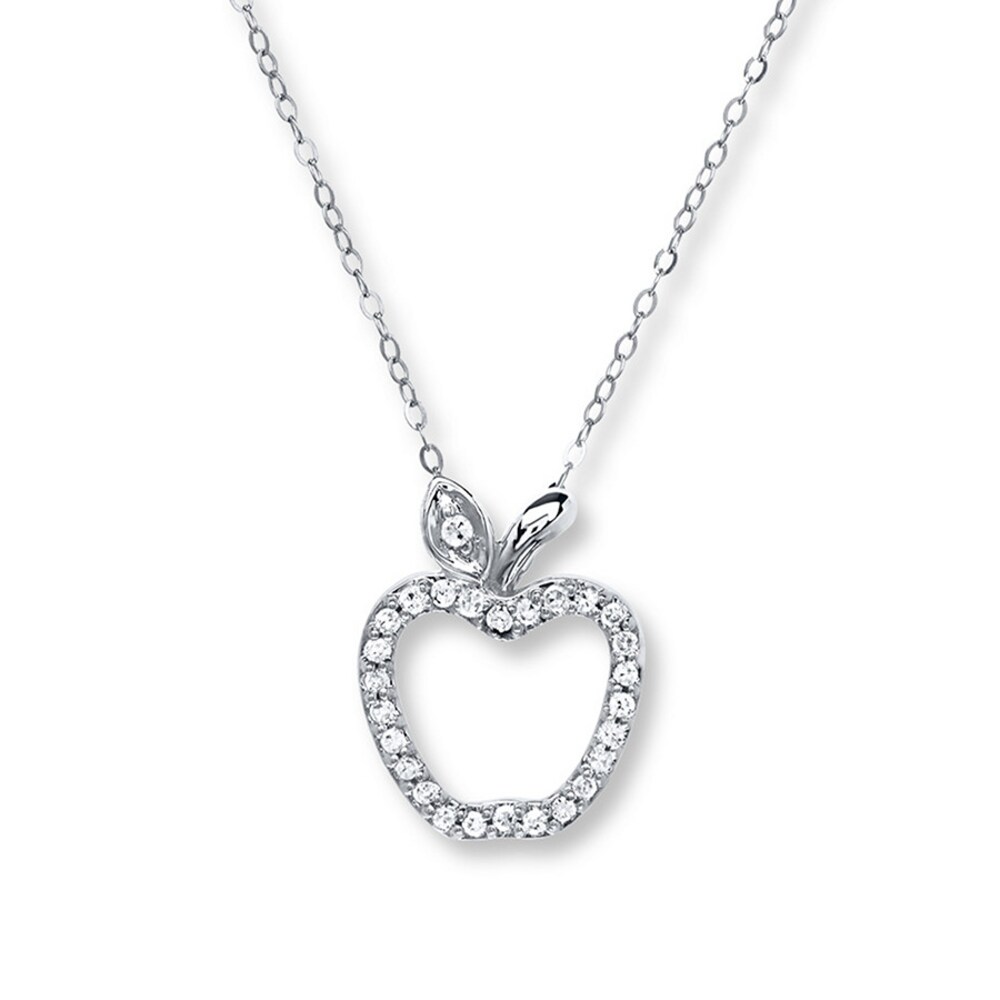 Diamond Apple Necklace 1/8 ct tw Round-cut 10K White Gold WxmAVYdw