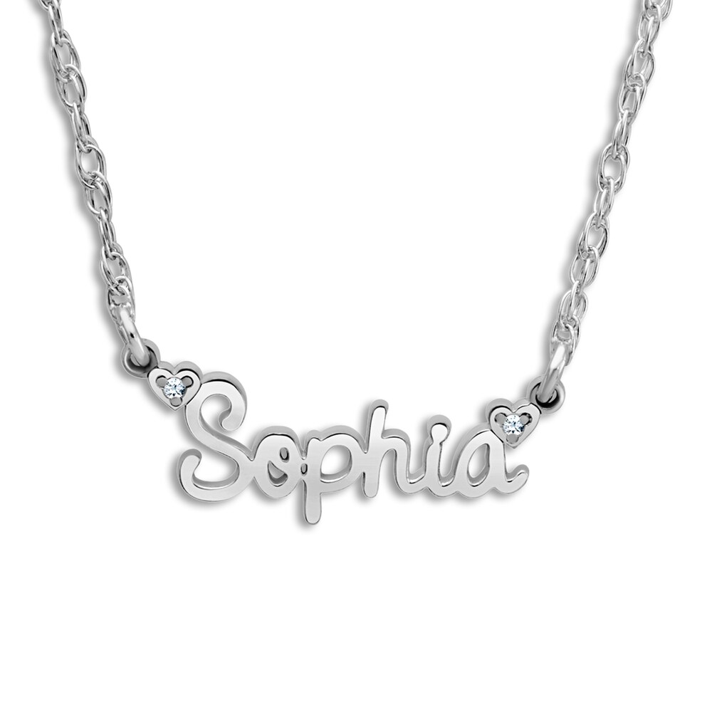 Personalized Name Necklace Diamond Accents 14K White Gold 18" WyLvz3YJ