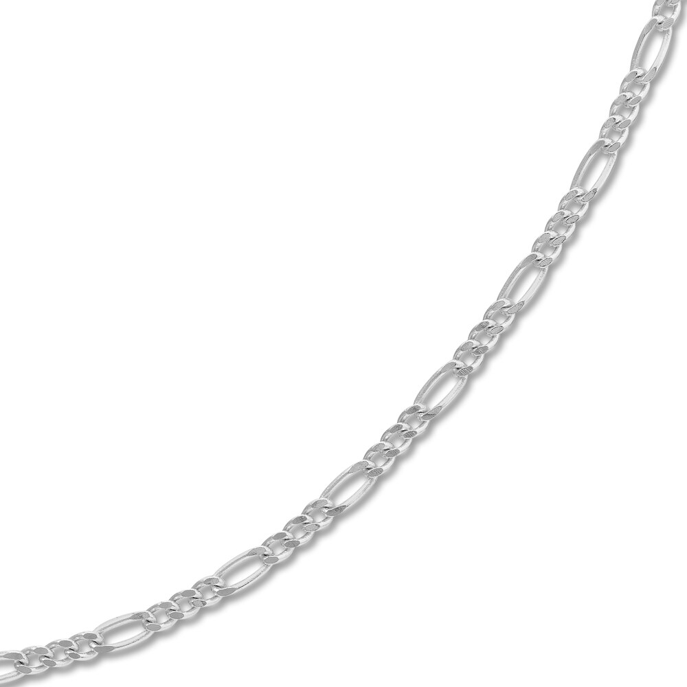 24\" Figaro Chain Necklace 14K White Gold Appx. 1.28mm WyedP2QL
