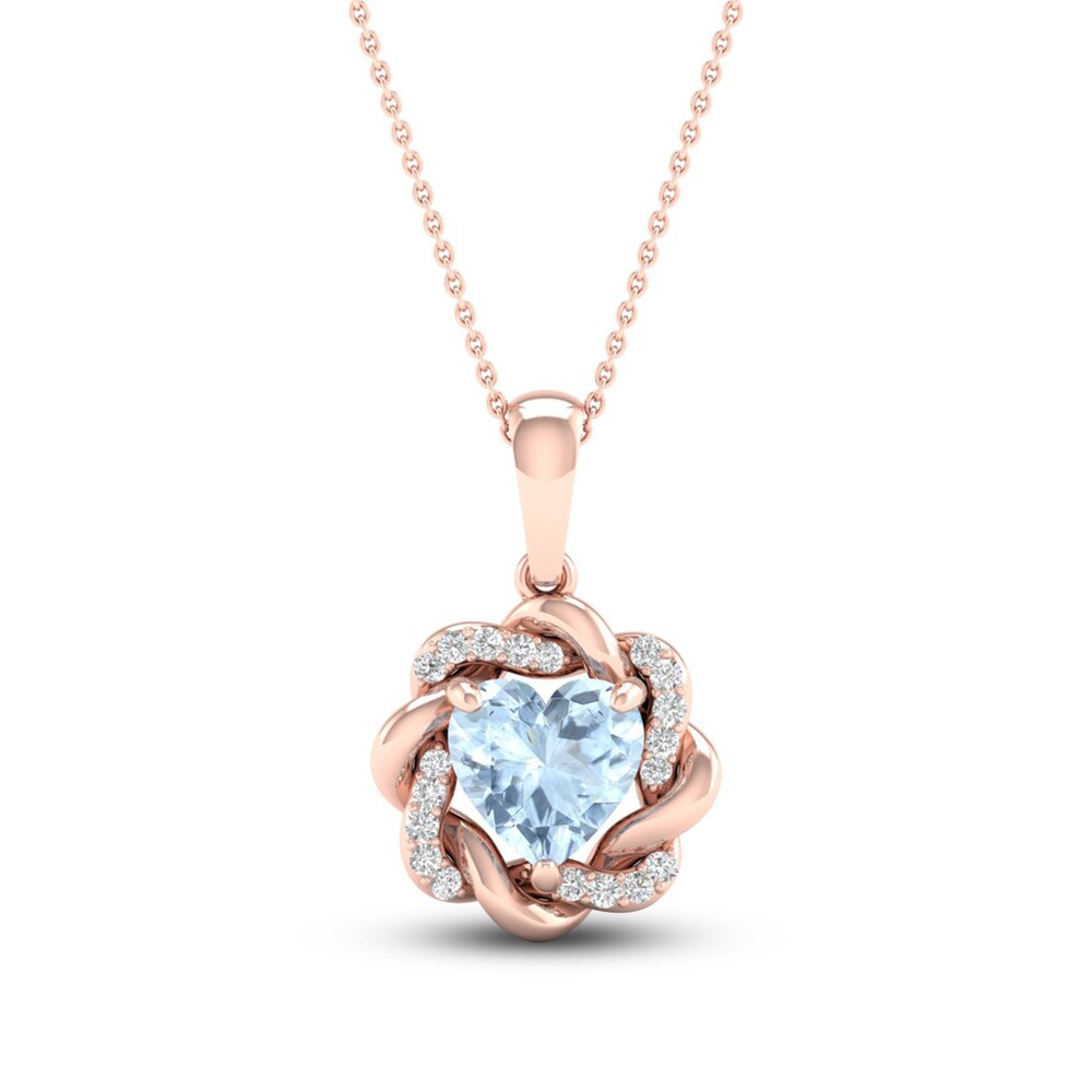 Natural Aquamarine Pendant Necklace 1/20 ct tw Diamonds 10K Rose Gold 18" WyqH9bH7