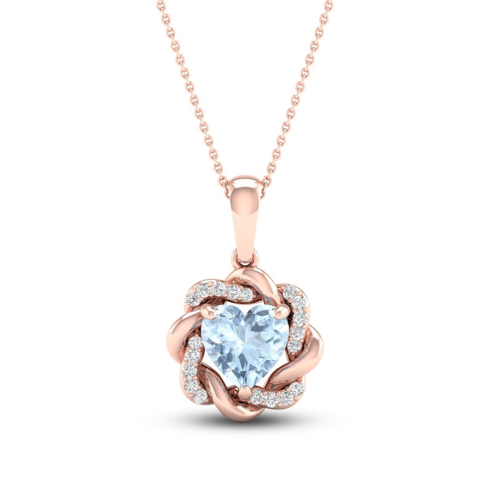 Natural Aquamarine Pendant Necklace 1/20 ct tw Diamonds 10K Rose Gold 18\" WyqH9bH7