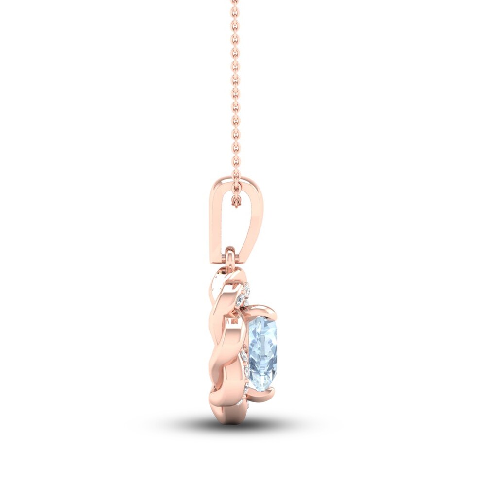 Natural Aquamarine Pendant Necklace 1/20 ct tw Diamonds 10K Rose Gold 18\" WyqH9bH7