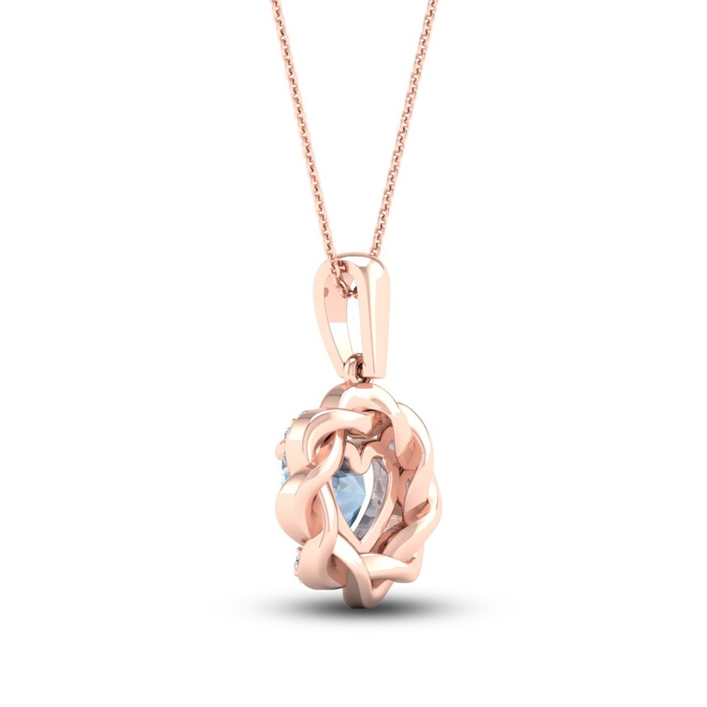 Natural Aquamarine Pendant Necklace 1/20 ct tw Diamonds 10K Rose Gold 18\" WyqH9bH7