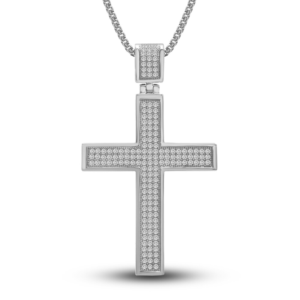 Men\'s Diamond Cross Pendant Necklace 1 ct tw Round Sterling Silver X1S2Q9jI [X1S2Q9jI]