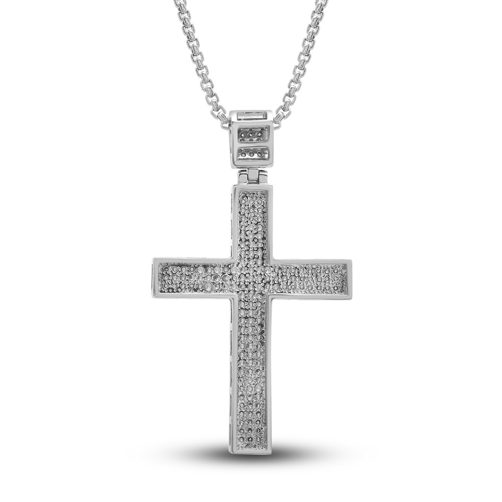 Men\'s Diamond Cross Pendant Necklace 1 ct tw Round Sterling Silver X1S2Q9jI