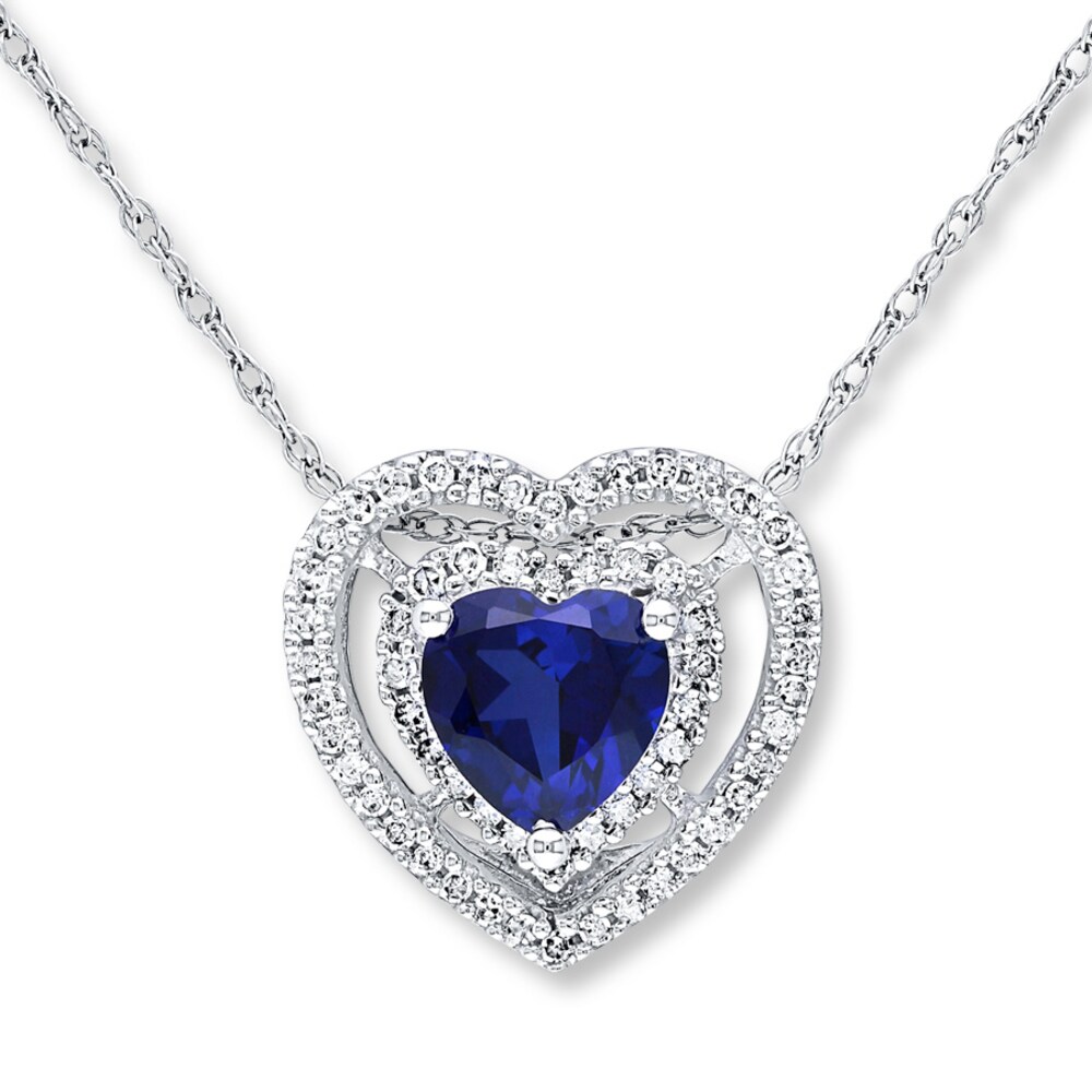 Lab-Created Sapphire Necklace 1/5 ct tw Diamonds 10K White Gold XAwAJXRu