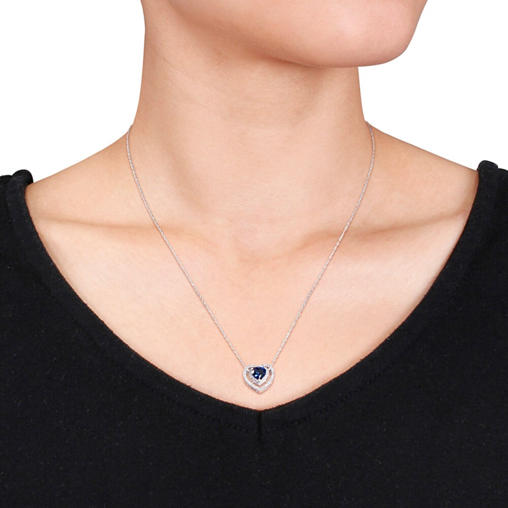 Lab-Created Sapphire Necklace 1/5 ct tw Diamonds 10K White Gold XAwAJXRu