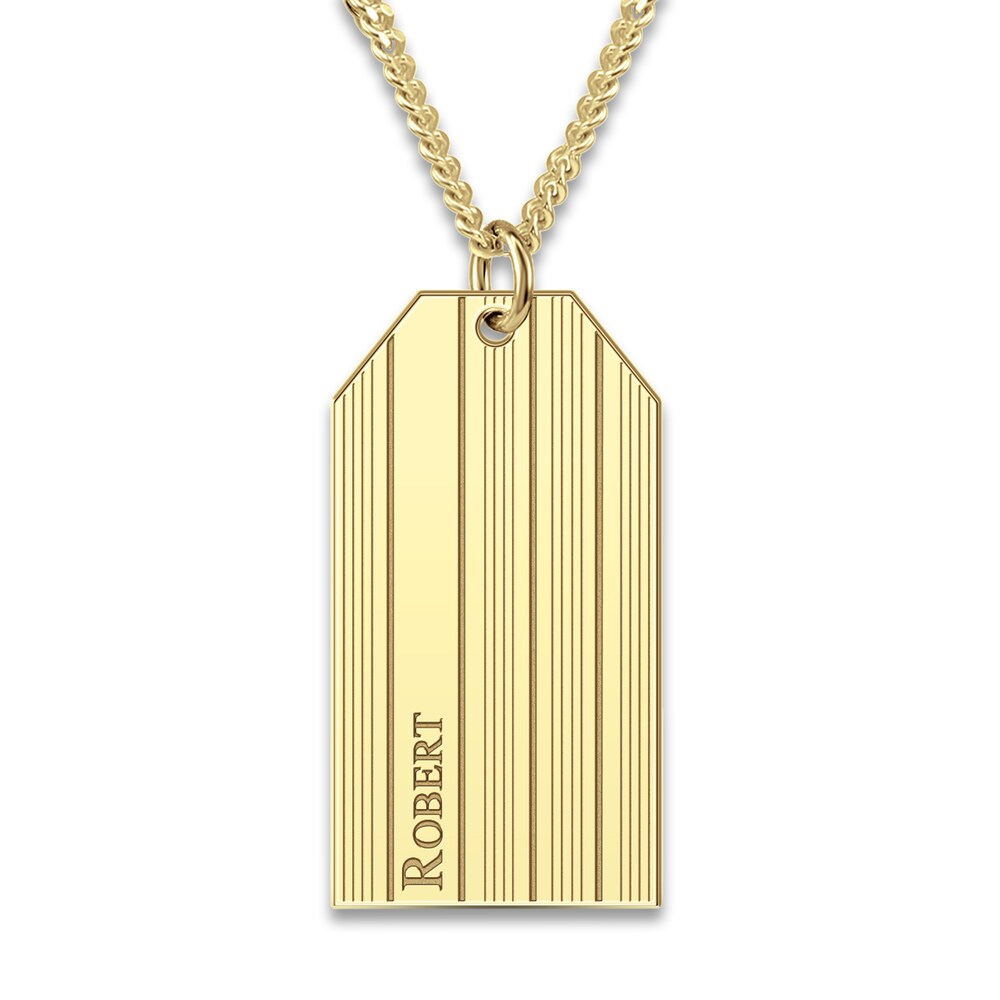 Men's Engravable Dog Tag Pendant Necklace Yellow Gold-Plated Sterling Silver 22" XDVH2SWF