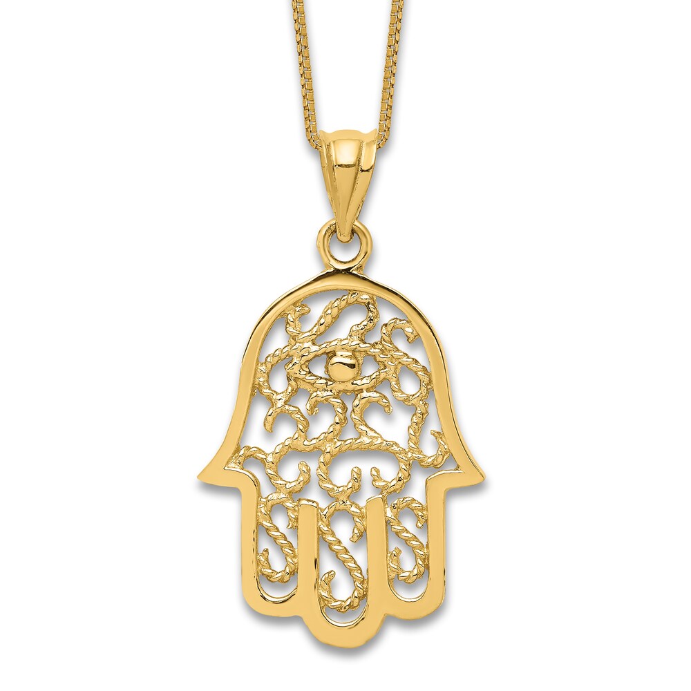 Filigree Hamsa Necklace 14K Yellow Gold 18" XDxq2Js2