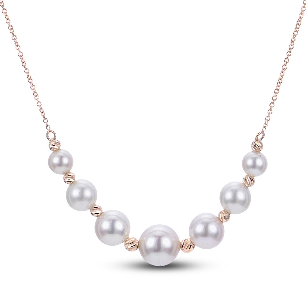 Diamond-Cut Cultured Akoya Pearl Necklace 14K Yellow Gold XLkFDu6f