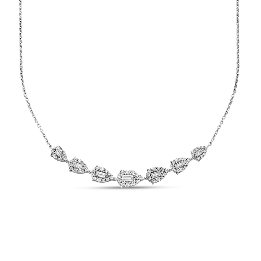 Diamond Necklace 1 ct tw Round/Baguette 14K White Gold XW0XwaRm