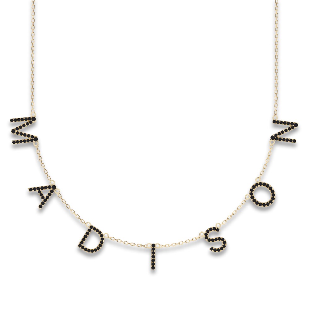 Juliette Maison Black Diamond Station Name Necklace 2 ct tw Round 10K Yellow Gold XW2gLlxk