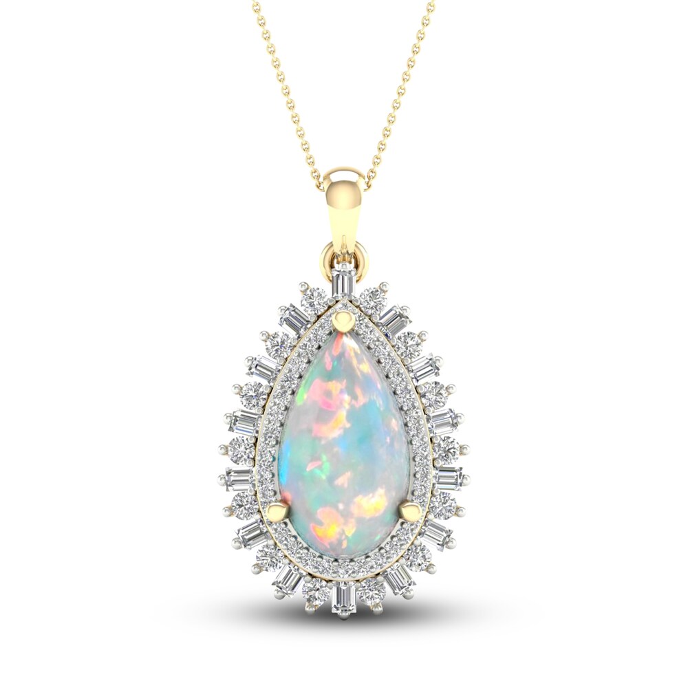 Natural Opal Pendant Necklace 1/2 ct tw Diamonds 10K Yellow Gold 18" XYrJ8VS4