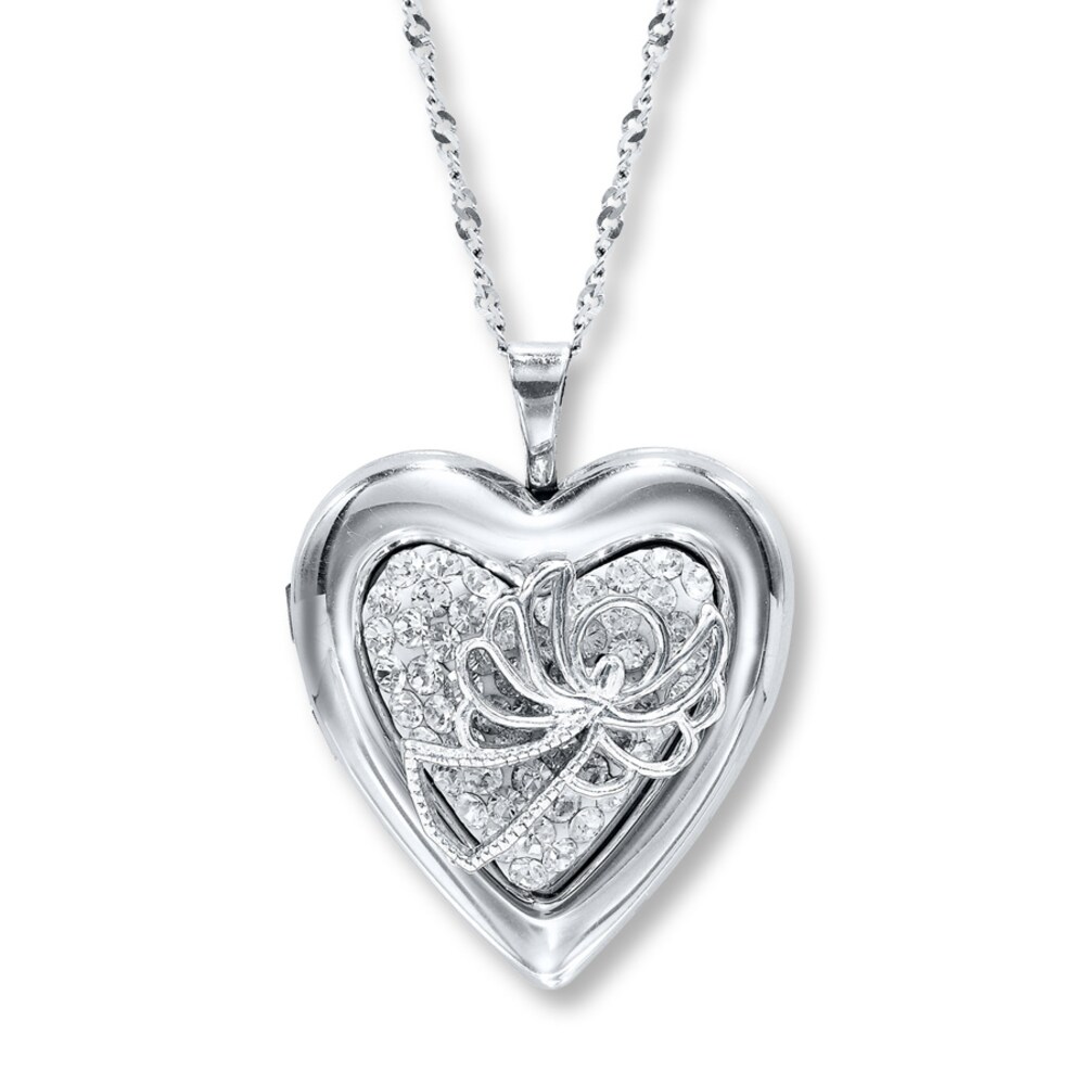 Heart Locket Necklace Angel & Crystals Sterling Silver Xb1LGo6J