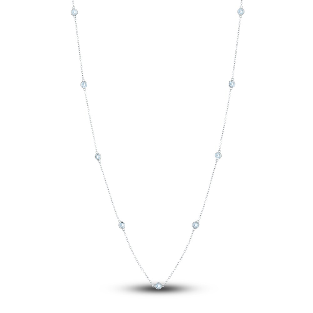 Natural Blue Topaz Station Necklace Sterling Silver 18" Xb7cIeKp