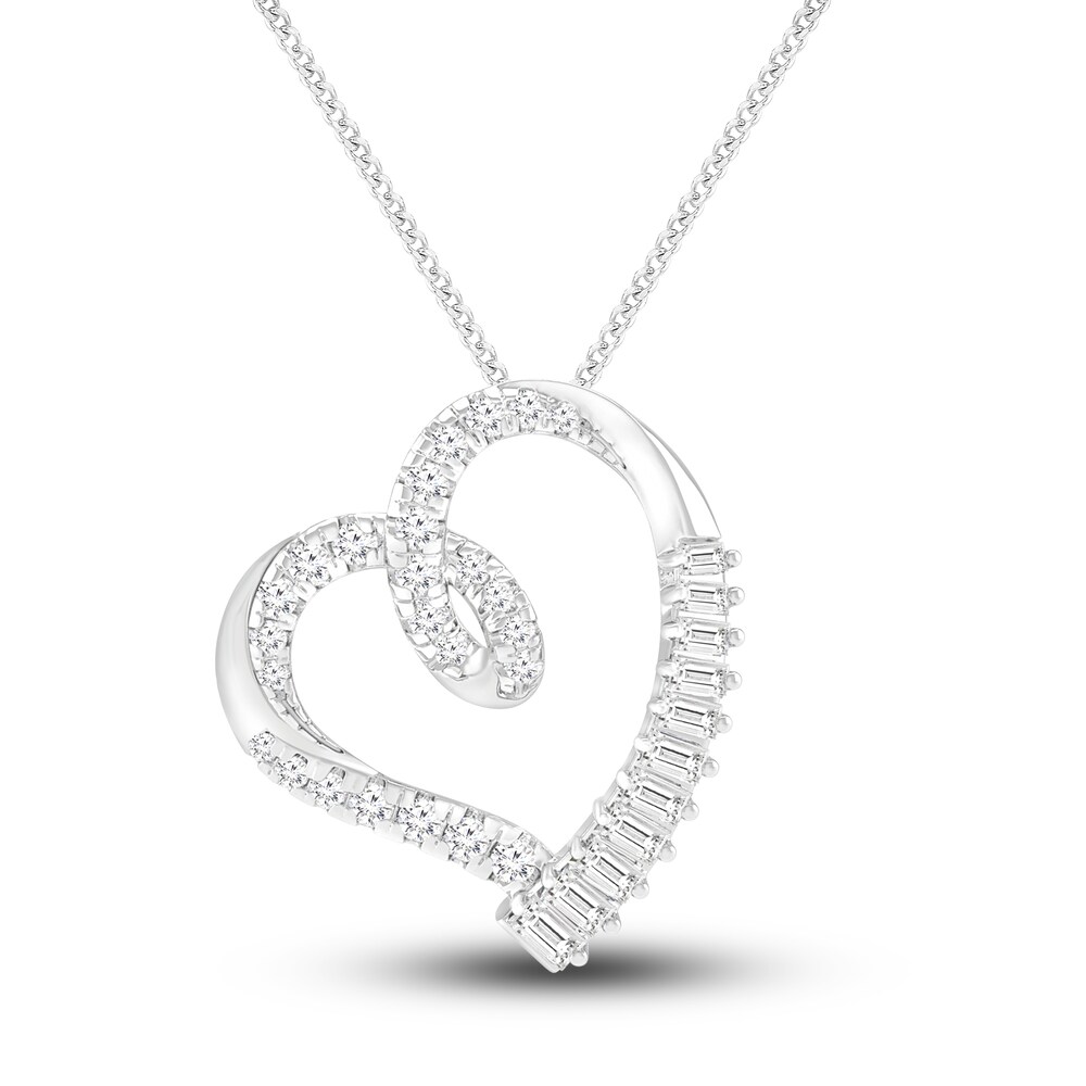 Diamond Heart Pendant Necklace 1/4 ct tw Round/Baguette 10K White Gold 19" XgpZEcMA