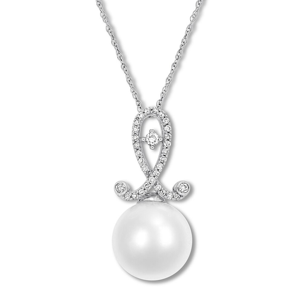 Cultured Pearl Necklace 1/5 ct tw Diamonds 10K White Gold XssKFS09