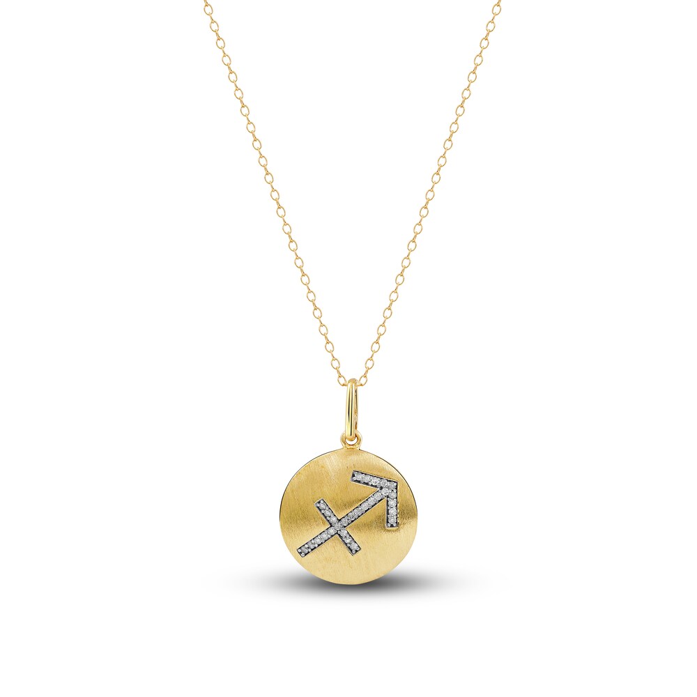 Diamond Sagittarius Zodiac Pendant Necklace 1/10 ct tw Round 14K Yellow Gold YF5PmzZT