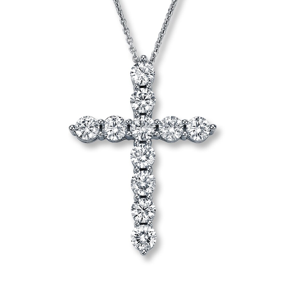 Diamond Cross Necklace 2 ct tw Round-cut 14K White Gold YMi3cbcx